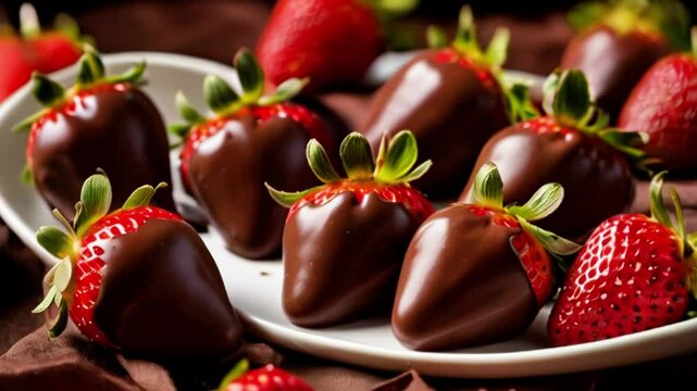 Fresh strawberries dipped in rich, glossy chocolate make for a delightful, elegant treat perfect for parties and special occasions.