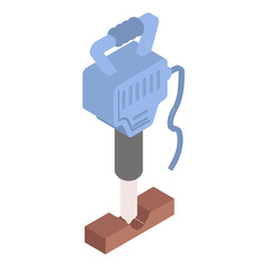hammer drill isometric concept, Demolition Hammers and Breakers vector color icon design, repair maintenance servicess symbol, Home remodeling sign, Building and construction stock illustration