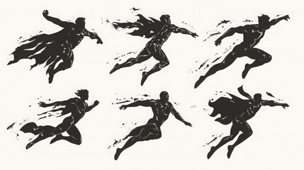 Dynamic Superhero Silhouettes in Action Poses