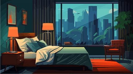 Fototapeta premium Illustration of bedroom interior. Cozy modern bedroom.