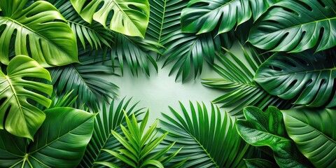 Close-up of lush tropical green leaves, foliage, vibrant, tropical, plant, nature, greenery, botany, exotic, summer, fresh