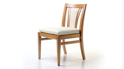 Close-up beige wooden chair isolated on white background