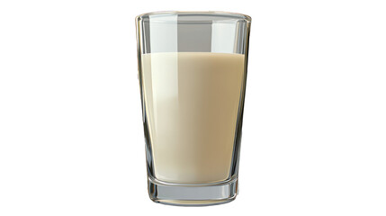 Detailed front perspective of a glass of milk on a transparent setting.