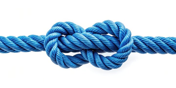 Close-Up blue rope with knot isolated on white background