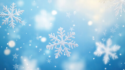 Blue and white Christmas background with silver snowflakes