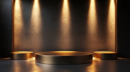 Gold podium in advertising stage, luxurious black and gold podium display, product mockup