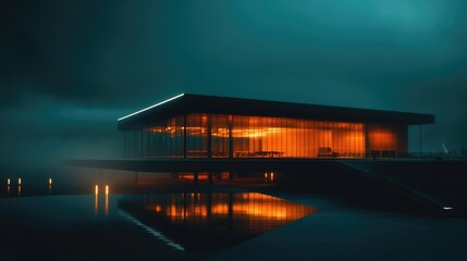 Obraz premium A beautifully illuminated modern building with sleek glass architecture shining brightly against the night sky.
