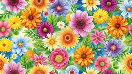 Seamless spring and summer pattern with colorful flowers , floral, seamless, summer, spring, pattern, background, design