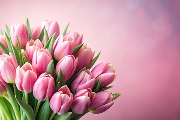 Fototapeta premium Close-up candid bouquet pink tulips pastel background