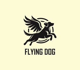 Dog with wings logo design. Flying dog logo. superhero dog animal logo template. Modern dog logo vector