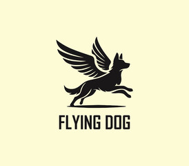 Obraz premium Dog with wings logo design. Flying dog logo. superhero dog animal logo template. Modern dog logo vector