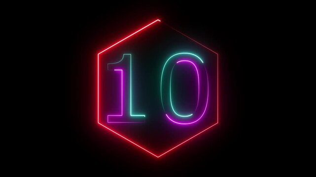 1-10 text icon animation with neon shine on background.