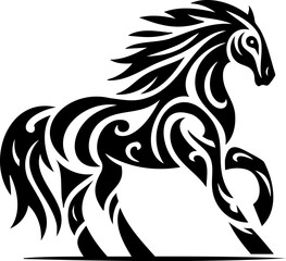 Fototapeta premium A black silhouette of a tribal horse head with a simple outline. The symbolic design reflects strength and cultural heritage. Ideal for abstract and ethnic designs.