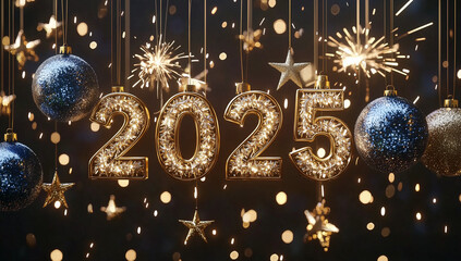 Buon anno. Arrivo del nuovo anno. 2025 su sfondo natalizio. Happy New Year