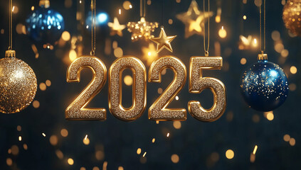 Buon anno. Arrivo del nuovo anno. 2025 su sfondo natalizio. Happy New Year