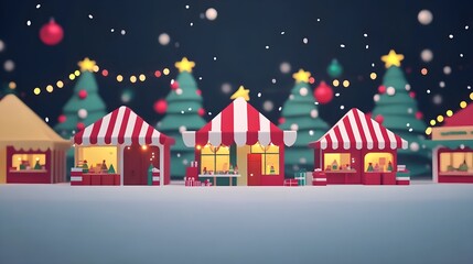 Obraz premium Christmas Market Stalls Snow Night 3D Illustration