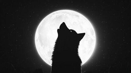 Fototapeta premium Mystical Howling Wolf Beneath a Full Moon in an Enchanted Night Sky