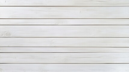 Obraz premium A modern wooden plank wall painted in a soft white, have a blank frame on the wall , with horizontal lines creating a serene and neutral backdrop for interior design or product placement. 