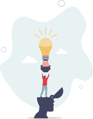 Brain power, idea or creativity to help success, intelligence knowledge or wisdom, innovation or imagination for thinking to develop idea concept,flat design with people.