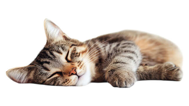 A cozy tabby cat peacefully sleeping on a soft surface in a warm, serene indoor environment during the afternoon light.