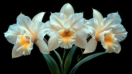 Fototapeta premium A delicate close-up of a blooming cattleya orchid in a spring garden, showcasing the beauty of nature with its bright petals .