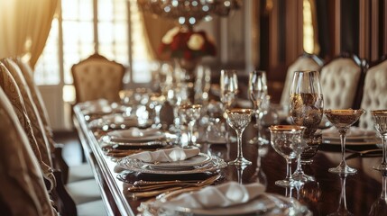 Elegant Dining Area with Grand Table and Sophisticated Decor