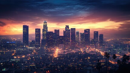 Obraz premium Unique Urban Skyline at Dusk Over City Lights