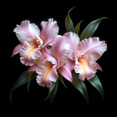 Fototapeta premium A delicate close-up of a blooming cattleya orchid in a spring garden, showcasing the beauty of nature with its bright petals .