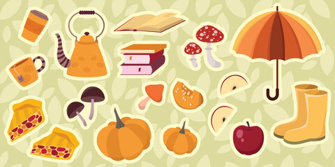 Big cute autumn sticker set in warm colors