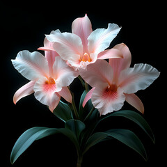 Fototapeta premium A delicate close-up of a blooming cattleya orchid in a spring garden, showcasing the beauty of nature with its bright petals .