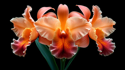 Fototapeta premium A delicate close-up of a blooming cattleya orchid in a spring garden, showcasing the beauty of nature with its bright petals .