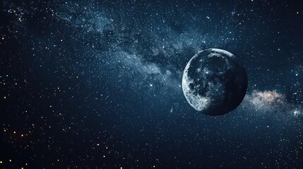 Fototapeta premium Large grey cloudy moon against the starry sky.