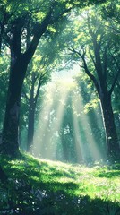 Obraz premium Misty Forest with Tower in Anime Style