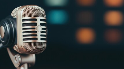 Vintage microphone on a blurred background, perfect for music and audio themes.