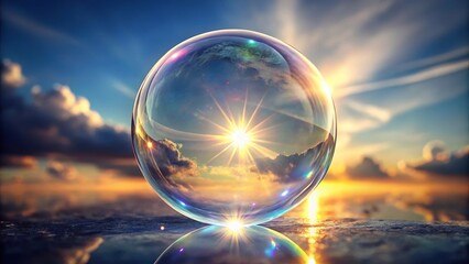 Clear bubble with bright light shining through it, asymmetrical design
