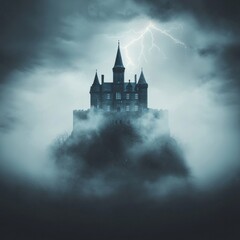 Gothic Castle on Cliff with Striking Lightning
