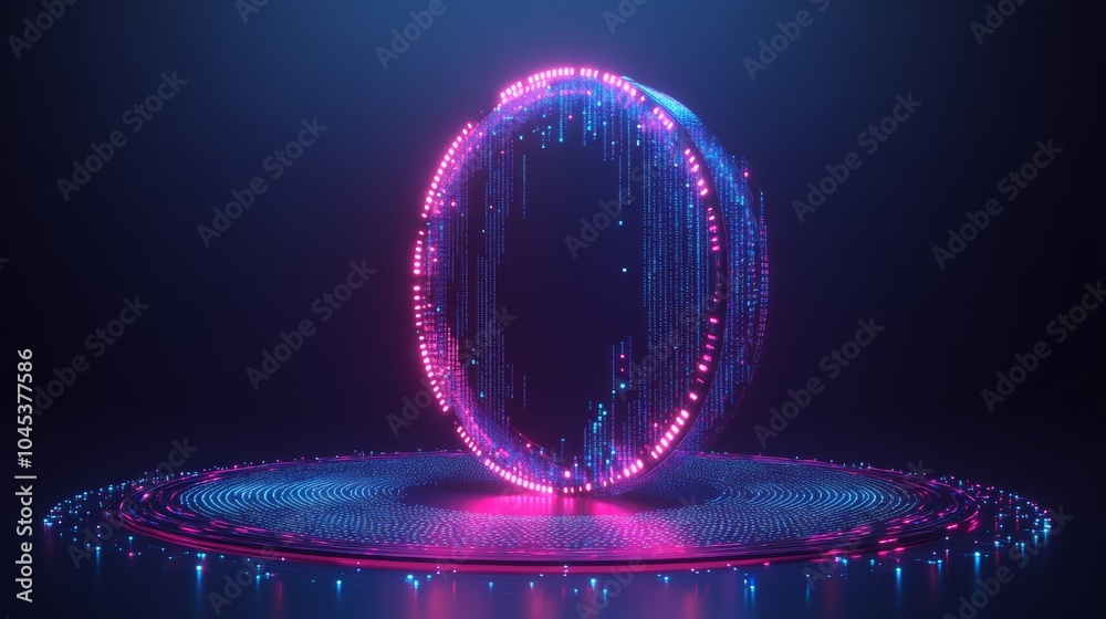 Poster 3D Digital Tech Circle. Big Data Concept on Dark Background