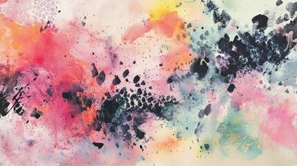 A vivid blend of abstract watercolor splashes in pastel hues on textured paper, evoking a sense of artistic fluidity