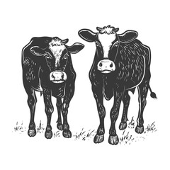 Two Black and White Cows Standing in Grass
