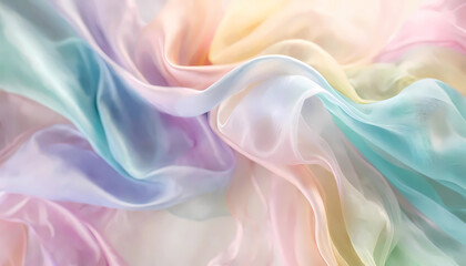 Obraz premium Elegant pastel silk fabric forms a soft, colorful backdrop, perfect for a calming aesthetic. generative ai