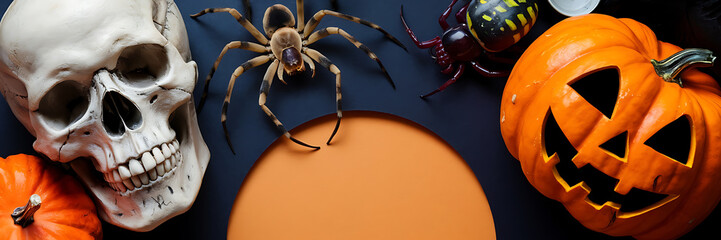 Spooky Halloween decorations  white and orange  for a scary and festive celebration   