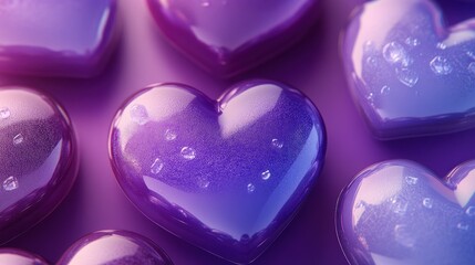 Purple Heart Shaped Objects with Glossy Texture