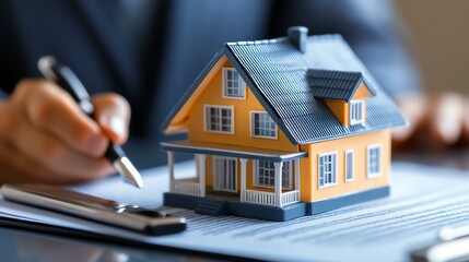 Model house on document for real estate.