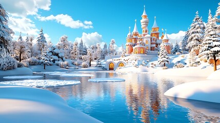 Obraz premium Winter Wonderland with Glowing Reflections on Frozen Lake