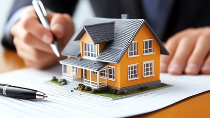 Model house on paperwork for real estate activity