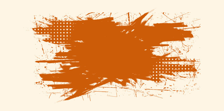 Vintage Grunge Background With halftone Pattern, Offer Button, Photo Frame, Grungy Shape, Old Style Brush With paintbrush, splash, spray, ink splatter and paint marks. artistic graphic box, black blot
