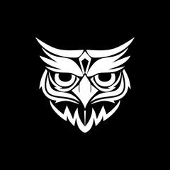 Owl head silhouette vector illustration on black background.