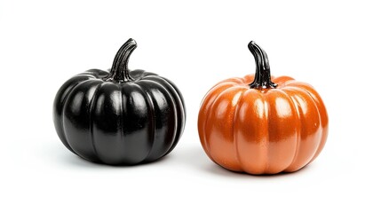 Obraz premium Black and orange pumpkins, perfect for Halloween, isolated on a white background.