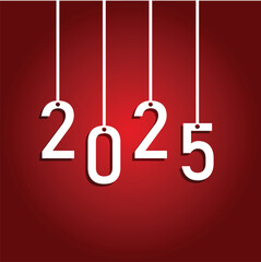 Minimalist White 2025 Hanging Numbers on Red Background