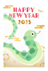 水彩タッチの巳年年賀状 2025